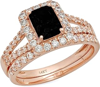 Clara Pucci 1.60ct Emerald Round Cut Pave Halo Unique Solitaire Accent Genuine Flawless Natural Black Onyx Engagement Promise Statement Anniversary Bridal Wedding Ring Band set 18K Rose Gold