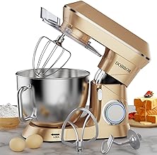 9.5QT Stand Mixer, DOBBOR 7 Speeds 660W Electric Kitchen Stand Mixer, Tilt-Head Food Mixer, Home Standing Mixer with Dough Hook, Whisk, Beater, Splash Guard & Mixing Bowl for Baking - Gold