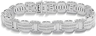 Jewelili Men's Sterling Silver Link Bracelet with Natural White Round Diamonds, 1/2 cttw, 8.5"