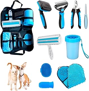 Dog Brush Dog Grooming Kit, 9 in 1. Pet Hair Remover, Dog Nail Clippers, Pet Nail File, Dog Brush for Shedding, Dog Paw Cleaner, Dog Bath Brush, Dog Toothbrush, Microfiber Pet Towel.