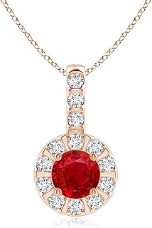 Angara Natural Ruby Halo Pendant Necklace for Women, Girls in 14K Solid Gold/Platinum | July Birthstone | Jewelry Gift for Her | Birthday|Wedding Anniversary