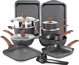 MAISON ARTS 17-Piece Pots and Pans Set - Kitchen Cookware Sets with Nonstick Granite Stone Coating, MAISON ARTS Suitable for Induction Cooktops,Black