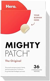 Mighty Patch™ Original patch from Hero Cosmetics - Hydrocolloid Acne Pimple Patch for Covering Zits and Blemishes, Spot Stickers for Face and Skin, Vegan-friendly and Not Tested on Animals (36 Count)