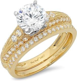 Clara Pucci 2 CT Round Cut Pave Halo Bridal Engagement Wedding Ring band set 14k Yellow White Gold