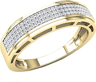 Dazzlingrock Collection Round White Diamond Three Rows Hip Hop Anniversary Wedding Band for Him (0.25 ctw, Color I-J, Clarity I2-I3) in 10K Gold