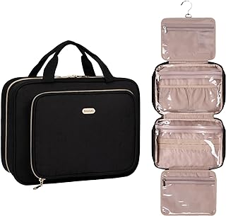 BALULHG Toiletry Bag Travel Organizer,Water-resistant Cosmetic Makeup Bag Organizer with Hanging Hook for Shampoo,Full Sized Container,Toiletries Black