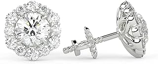 IGI Certified 1 to 1 1/2 Carat Brilliant Cut Lab Grown Diamond Halo Stud Earrings for Women in 14k Gold (G-H, VS1-VS2, cttw) Screw Back or Push Back Studs by Carbon Atelier