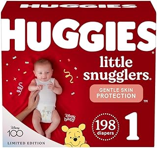Huggies Size 1 Diapers, Little Snugglers Newborn Diapers, Size 1 (8-14 lbs), 198 Count