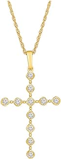 ARAIYA FINE JEWELRY 14K Gold Round Diamond Cross Pendant with Sterling Silver Rope Chain Necklace (1/4 cttw, I-J Color, I2-I3 Clarity), 18"