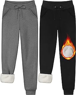 URATOT 2 Pack Women's Sherpa Lined Sweatpants with Pockets Winter Warm Jogger Sweatpants Athletic Fleece Lined Pants