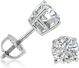 IGI Certified Lab Grown Round Diamond Stud Earrings for Women in 14K White Gold with Screw Backs | VS1-VS2 Clairty G-H Color