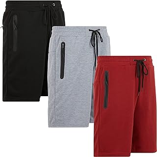 PURE CHAMP Mens Shorts 3 PK Tech Fleece Cotton Casual Lounge Sweat Gym Shorts for Men Athletic Workout with Zipper Pockets