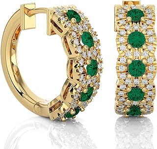 5/8 Carat Diamond and Gemstone Hoop Earrings for Women in 14k Gold (H-I, SI2-I1, cttw) with Hinge and Notched Post by Privosa Fine Jewelry