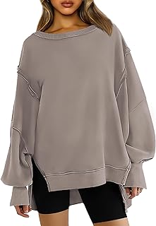 AUTOMET Womens Oversized Sweatshirts Casual Crewneck Pullover Long Sleeve Shirts Slit Sloucthy Tops 2023 Fall Fashion Clothes