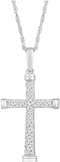 ARAIYA FINE JEWELRY 10K Gold or Sterling Silver Round Diamond Cross Pendant with Sterling Silver Rope Chain Necklace (1/3 cttw, I-J Color, I2-I3 Clarity), 18"