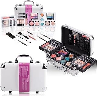 DUER LIKA All in One Makeup Kit Gift Set for Adults Girls Teens -Full Cosmetic Train Case with Makeup for Beginners Includes Eye Shadow Palette Blush Lip Gloss Lipstick Lip Pencil Eye Pencil Brush Mir