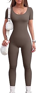 OQQ Women‘s Yoga Jumpsuits Ribbed One Piece Workout Short Sleeve Tops Exercise Jumpsuits