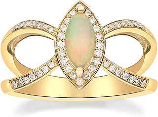 Gin & Grace 10K Yellow Gold Natural Ethiopian Opal Ring with Real Diamonds for women | Ethically, authentically & organically sourced ( Marquise-Cut) shaped opal hand-crafted jewelry for her | Opal Ri