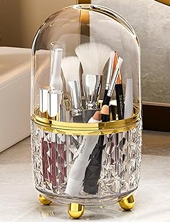 Laloblue Makeup Brush Holder, 360 Rotating Makeup Brush Organizer, Dustproof Make Up Organizers and Storage for Vanity (Clear)