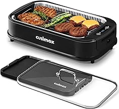 Indoor Grill, CUSIMAX Smokeless Grill Indoor, 1500W Electric Grill Griddle Korean BBQ Grill with LED Smart Display & Tempered Glass Lid, Non-stick Removable Grill Plate & Griddle Plate, Black
