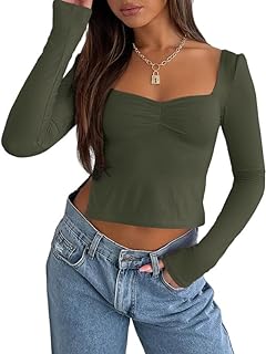 Trendy Queen Womens Long Sleeve Crop Tops Cute Sexy Going Out Y2k Shirts Fall Fashion Outfits for Women 2023 Basics Clothing