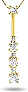 Jewelry Bliss 3/8 Carat, 14k Yellow Gold Diamond Bar Pendant Necklace For Women 18 Inch Chain