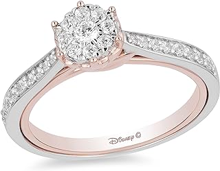 Jewelili Enchanted Disney Fine Jewelry 10K White Gold and Rose gold 1/3 Cttw Belle Composite Rose Engagement Ring Size