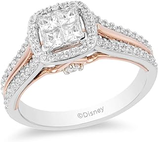 Jewelili Enchanted Disney Fine Jewelry 14K White Gold and Rose Gold 3/4 Cttw Diamond Aurora Ring
