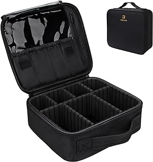Relavel Travel Makeup Train Case Makeup Cosmetic Case Organizer Portable Artist Storage Bag with Adjustable Dividers for Cosmetics Makeup Brushes Toiletry Jewelry Digital Accessories Black