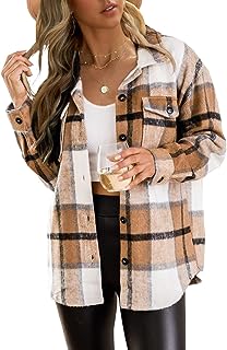 Trendy Queen Womens Flannel Shacket Jacket Casual Plaid Wool Blend Button Down Long Sleeve Shirt Fall Clothes Outfits 2023
