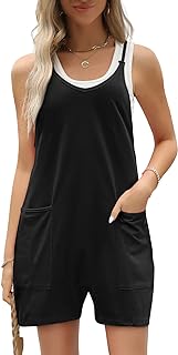 AUTOMET Women's Casual Sleeveless Shorts Jumpsuits with Pockets
