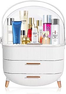 MASSY Egg Shape(Oval) Makeup Storage Box, Countertop Portable Vanity Cosmetics Organizer Preppy