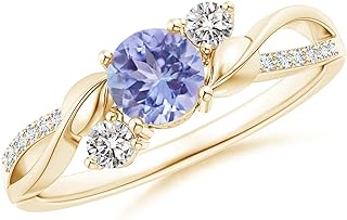 Angara Natural Tanzanite and Diamond Three Stone Ring for Women, Girls in 14K Solid Gold/Platinum | December Birthstone Jewelry Gift for Her | Wedding | Anniversary | Enagagement