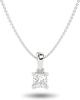 Carbon Atelier IGI Certified 1/4 to 1 Carat Princess Cut Lab Grown Diamond Square Solitaire Pendant Necklace for Women in 14k Gold (G-H, VS1-VS2, cttw) on 18 Inch Long Chain with Lobster Claw