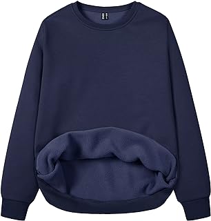 MAGCOMSEN Women's Fleece Lined Crewneck Sweatshirt Long Sleeve Casual Pullovers Fall Casual Warm Tops
