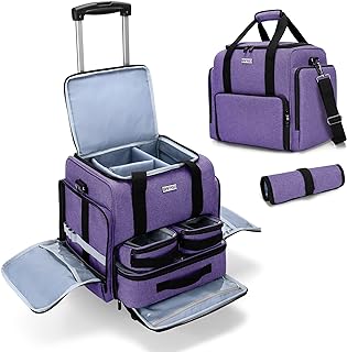 BAFASO Rolling Makeup Case with 3 Removable Pouches and 1 Makeup Brush Bag, Makeup Bag with Detachable Dolly (Patented), Purple