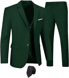 Furuyal Men's Suits 3 Piece Slim Fit Suit Set,Two Button Wedding Business Tuxedo Solid Blazer Jacket Vest Pants with Tie