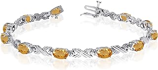 BillyTheTree Jewelry 14K White Gold Oval Citrine and Diamond Bracelet