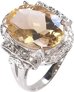 Solid 14k White Gold 6.2 ctw Natural Yellow Citrine and Diamond Bow Cocktail Ring for Women 18.5 mm - Handmade in USA - November Birthstone