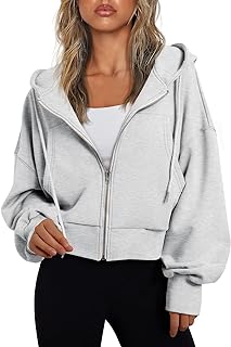 Trendy Queen Hoodies for Women Full Zip Up Cropped Sweatshirts Casual Hooded Pullover Sweaters Tops Fall Winter Clothes 2023