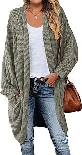 MEROKEETY Women's 2023 Fall Waffle Knit Batwing Long Sleeve Cardigan Loose Open Front Sweater Coat