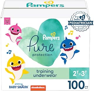 Pampers Pure Protection Training Pants Baby Shark - Size 2T-3T, 100 Count, Premium Hypoallergenic Training Underwear