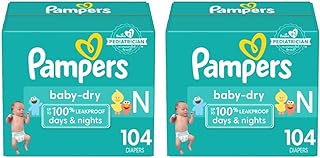 Pampers Baby Dry Diapers Size 0/Newborn 104 Count (Pack of 2)