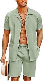 COOFANDY Men's 2 Pieces Shirt Set Regular Fit Short Sleeve Button Down Shirt Suits Casual Beach T-Shirt Shorts Outfits