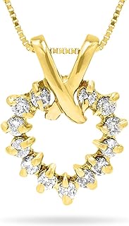 Jewelry Bliss 1/4 Carat, 14k Yellow Gold Diamond Heart and Kiss XO Pendant Necklace For Women 18 Inch Chain