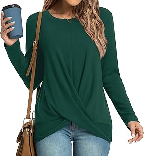 HOTGIFT Women's Long Sleeve Tunic Tops Casual Crewneck T-Shirts Front Twist Top Tee Blouse For Leggings