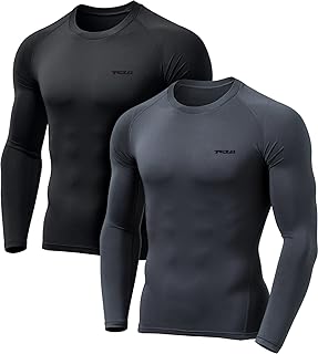 TSLA 1 or 2 Pack Men's Thermal Long Sleeve Compression Shirts, Athletic Base Layer Top, Winter Gear Running T-Shirt