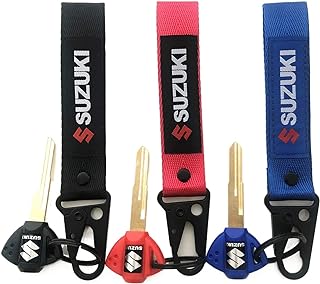3 x Motorcycle Key Blank Uncut Blade for Suzuki GSXR 600 750 1000 GSX1300R GSF 650 Hayabusa with Key Chain Embroidered Tag Key Ring Accessory Karabiner Shackle