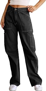 Dokotoo Women 6 Pockets High Waisted Cargo Pants Wide Leg Casual Pants Combat Military Trouser US 4-18