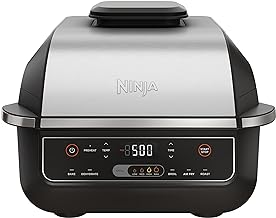 Ninja EG201 Foodi 6-in-1 Indoor Grill with Air Fry, Roast, Bake, Broil, & Dehydrate, 2nd Generation, Black/Silver (Renewed)